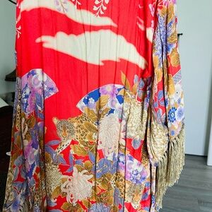 Free People Red Floral Kimono Jacket